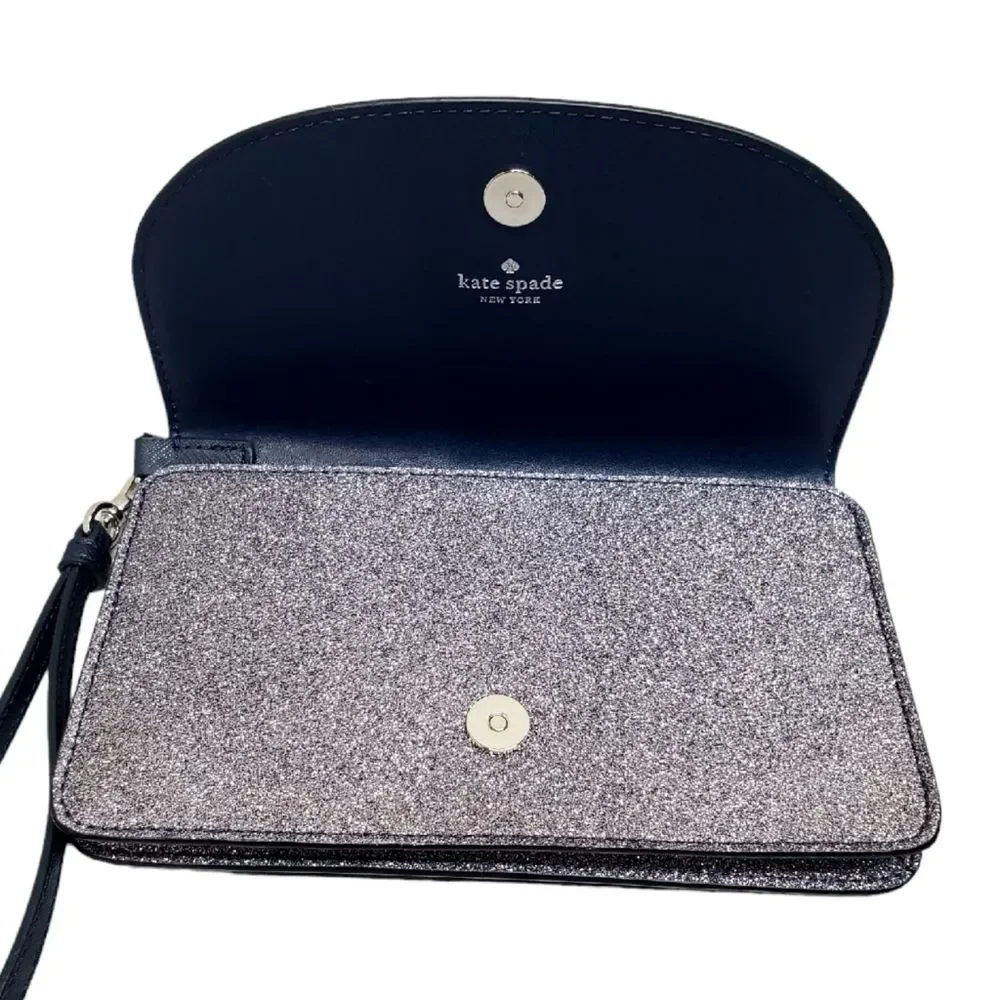 KATE SPADE NY Glitter Slim Wallet Wristlet Clutch Snap Closure